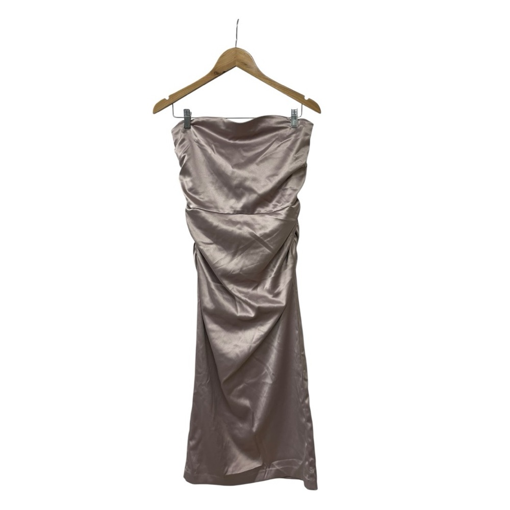 BHLDN Strapless Satin Gown in Dusty Rose